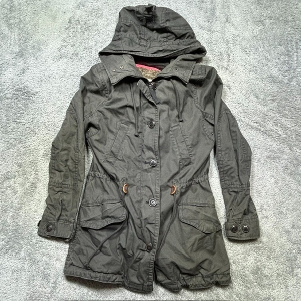 Gap Fur Trim Parka Womens XS Gray Removable Sherpa Liner Cotton Canvas Jacket